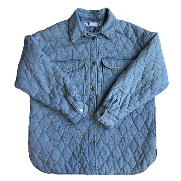 Zara Quilted Jacket chambray shacket womens Blue (xsmall) oversize minimalist - Picture 1 of 7